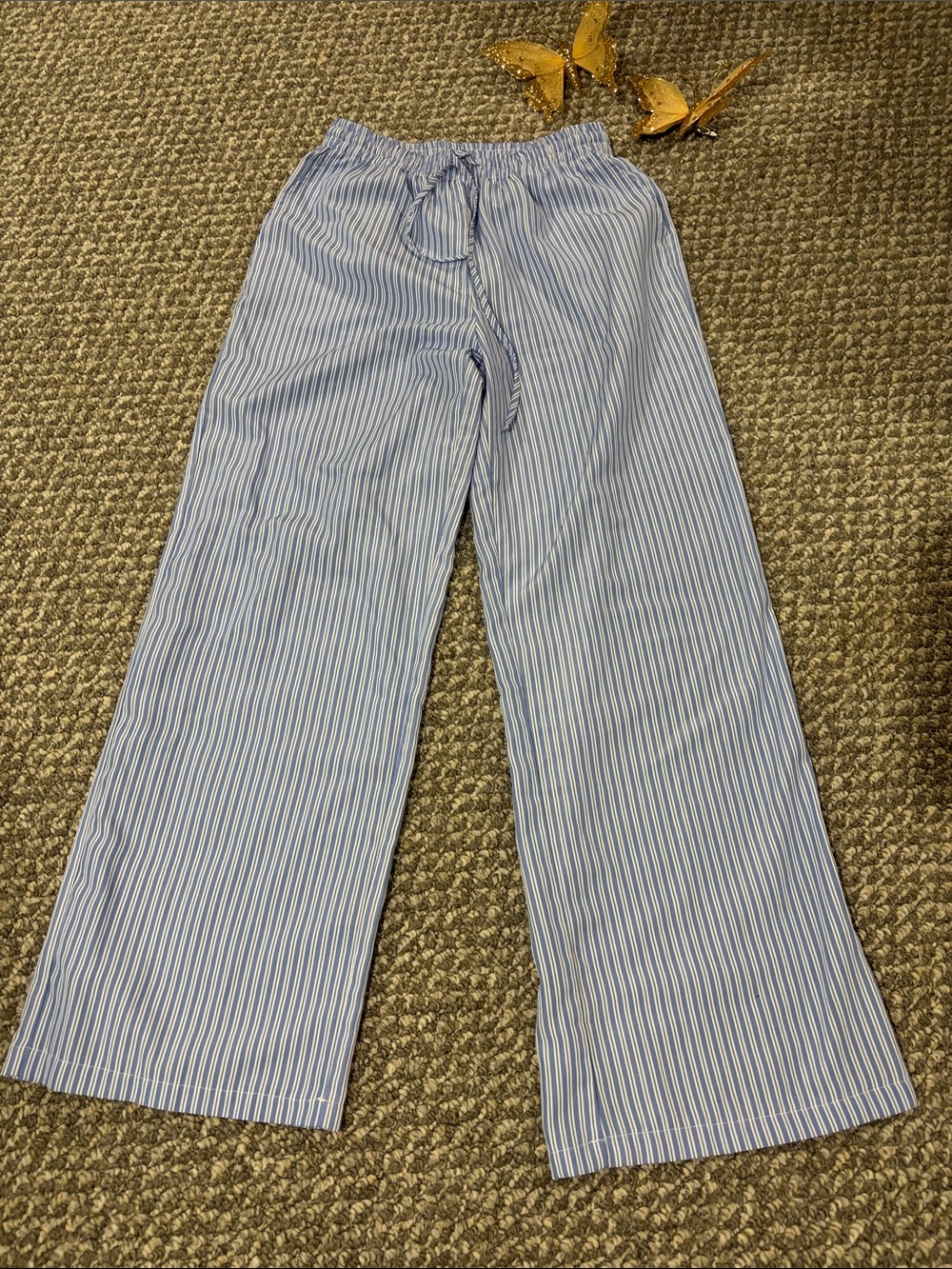 Women’s Blue white Stripe Pull-On Wide-Leg Pants